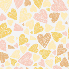 Seamless heart pattern. Repetitive hand draw of warm colors.