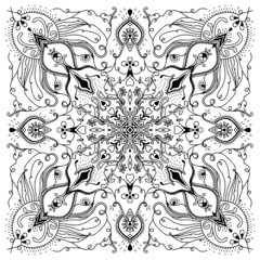 Abstract Mandala. Black and white pattern for adult coloring book. Vintage decorative elements. Oriental pattern, vector illustration.