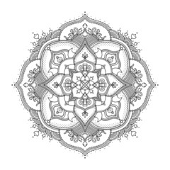 Abstract Mandala. Black and white pattern for adult coloring book. Vintage decorative elements. Oriental pattern, vector illustration.