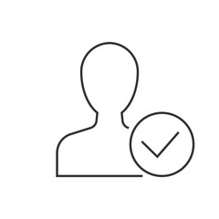 Man avatar with approve check mark symbol. Editable stroke