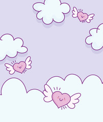 cute hearts with wings love romantic clouds background
