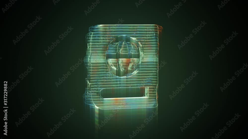 Poster 3d rendering glowing hologram of symbol of atlas book with globe on cover distorted glitch green old