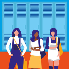 Girl student in front of school lockers vector design