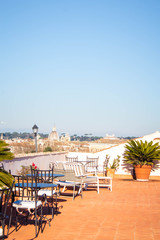 The panoramic terrace with a view of Rome. Landmarks, domes of Rome, Italy.