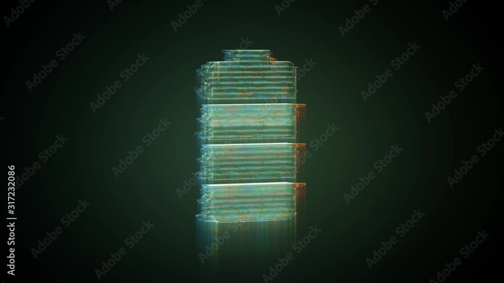 Aufkleber 3d rendering glowing hologram of vertical symbol of full charged four pieces battery distorted glitc