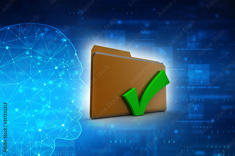 Poster 3d illustration checkbox tick with folder