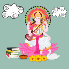 Vector illustration of a Background for  Goddess Saraswati for Vasant Panchami Puja.