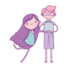 happy valentines day, young man and cupid characters