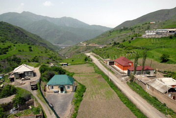 Rural landscape. Tazbichi village, Chechnya (Chechen Republic), Russia, Caucasus.