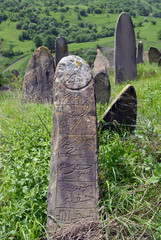 Medieval cemetery. Tazbichi village, Chechnya (Chechen Republic), Russia, Caucasus.