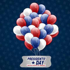 Presidents day background with red, white, and blue balloons. USA national public holiday. Vector illustration.