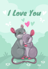 Obraz na płótnie Canvas I love you. Mouse in love, vector illustration.