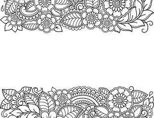 Stylized with henna tattoos decorative pattern for decorating covers for book, notebook, casket, magazine, postcard and folder. Flower in mehndi style. Frame in the eastern tradition.