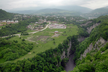 Fototapeta na wymiar View at Shatoy town and Argun river gorge (canyon). Chechnya (Chechen Republic), Russia, Caucasus.