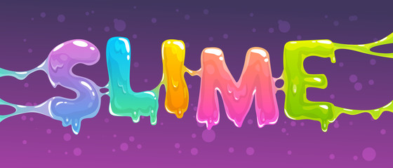 Slime word banner. Colorful slime text. Vector illustration.