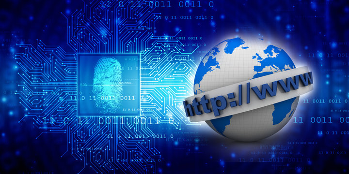 3d rendering https WWW sign on globe