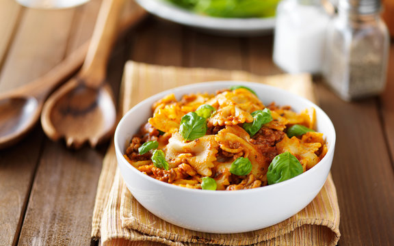 Meaty Bowtie Pasta With Ground Beef  And Tomato Sauce