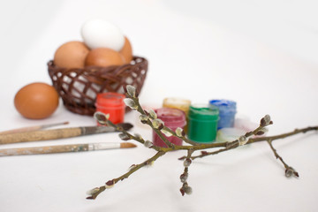 Kid painting on easter eggs. Painting is play therapy for ADHD kids Attention deficit hyperactivity disorder,can be used to address emotional problems.