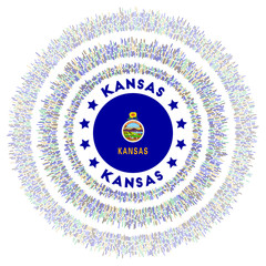 Kansas symbol. Radiant US state flag with colorful rays. Shiny sunburst with Kansas flag. Awesome vector illustration.