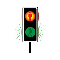 Stoplight sign. Icon traffic light on white background. Symbol regulate movement safety and warning. Electricity semaphore regulate transportation on crossroads urban road. Flat vector illustration