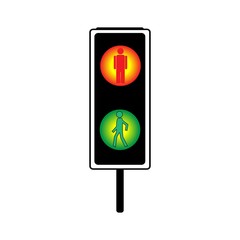 Stoplight sign. Icon traffic light on white background. Symbol regulate movement safety and warning. Electricity semaphore regulate transportation on crossroads urban road. Flat vector illustration