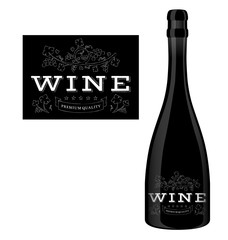 Vector label for a bottle of wine with abstract chalk composition with text and grapes. - 317238037
