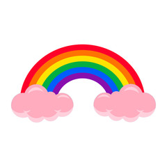 Fairytale Rainbow Vector Illustration with pink clouds isolated