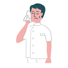 白衣　男性　焦っている