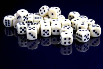 Casino black background with dice. Online casino banner. White and gold dice with reflection isolatel on black. 3d rendering casino clipart. play the game. life game