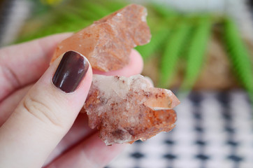 Tangerine Quartz in womans hand! Premium quality crystal Quartz healing stone, extremely unique...