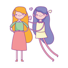 happy valentines day, young girls celebrating love hearts