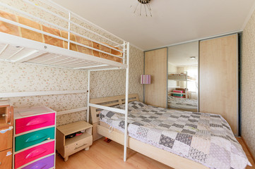 Russia, Moscow- September 10, 2019: interior room apartment modern bright cozy atmosphere. general cleaning, home decoration, preparation of house for sale