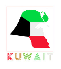 Kuwait Logo. Map of Kuwait with country name and flag. Vibrant vector illustration.