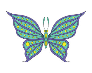 Fototapeta na wymiar Butterfly blue and yellow colors illustration