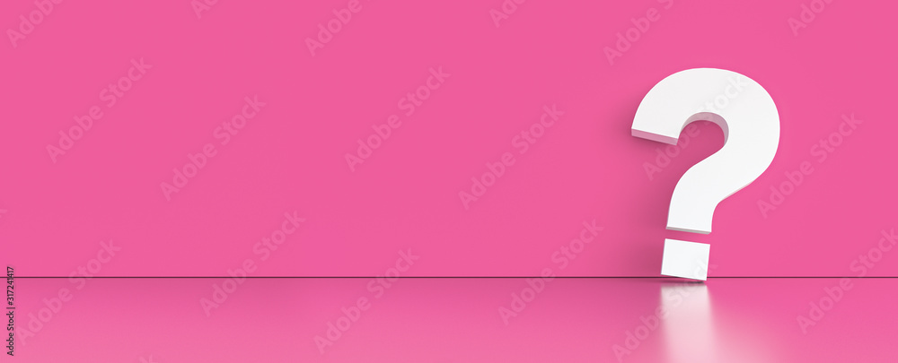 Aufkleber question mark in front of a red color wall background. business support concept - 3d rendering.