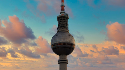 The famous landmark of Berlin, the Berlin TV tower at sunset