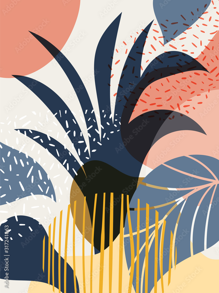 Aufkleber vector template of a pattern of different colorful shapes of leafs on white background