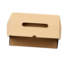closed brown rectangular cardboard box for transporting goods isolated on white background