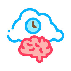 Brain Cloud Clock Icon Vector. Outline Brain Cloud Clock Sign. Isolated Contour Symbol Illustration