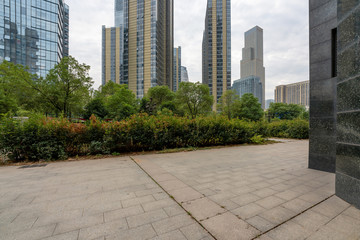 city park with modern building background in shanghai