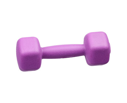 purple plastic dumbbell for sports isolated on white background