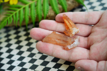Tangerine Quartz in womans hand! Premium quality crystal Quartz healing stone, extremely unique...