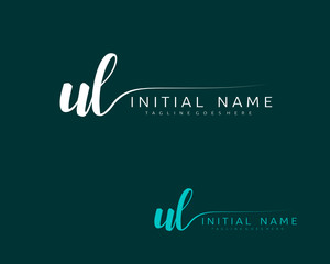 U L UL Initial handwriting logo vector. Hand lettering for designs.