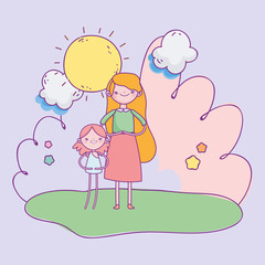 happy valentines day, cute girl and cupid in the grass sky clouds sun