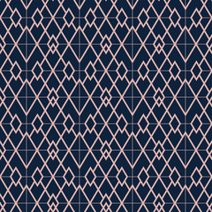 Art Deco vector semless pattern. Vintage decorative rose gold geometric background texture for wallpaper, print, poster, card and etc. Simple 1920 art deco background. Linear shapes