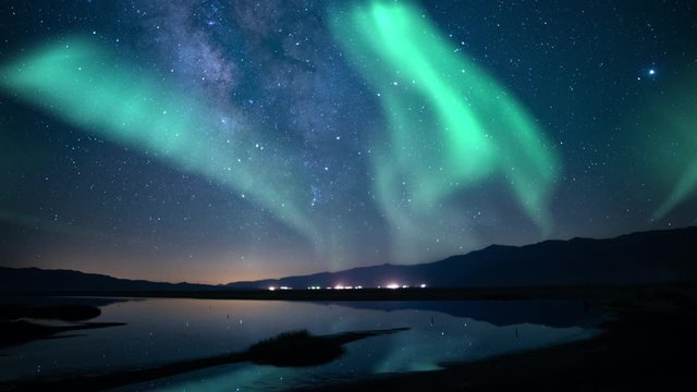 Aurora Borealis Milky Way Galaxy Reflections on Lake Simulated Nothern Lights 