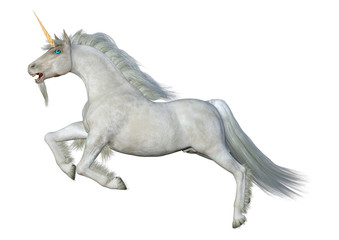 Naklejka na ściany i meble 3D Rendering Fairy Tale White Unicorn on White
