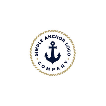 Anchor Silhouette and Rope,Vintage Retro stamp badge marine logo design