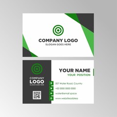 Simple Abstract Business Card Template Design With Green and Black Color, Professional Business Card Vector Editable