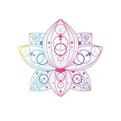 Lotus flower with geometric pattern vector linear illustration